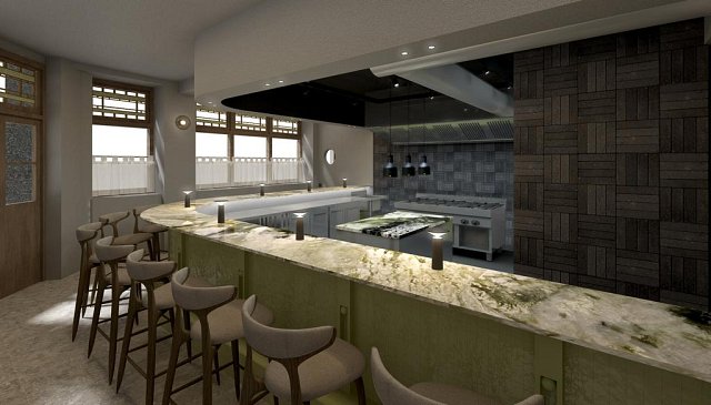 Digital rendering of a chef's table restaurant
